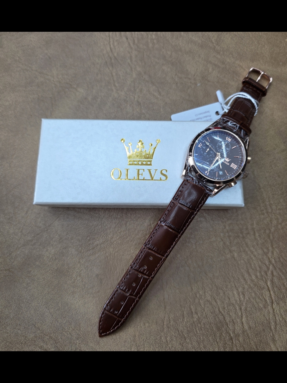 OLEVS Brown Leather Men's Chronograph Watch